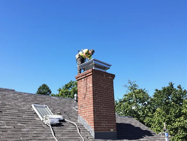 San Gabriel Chimney Sweep technician measuring a chimney cap in San Gabriel, CA