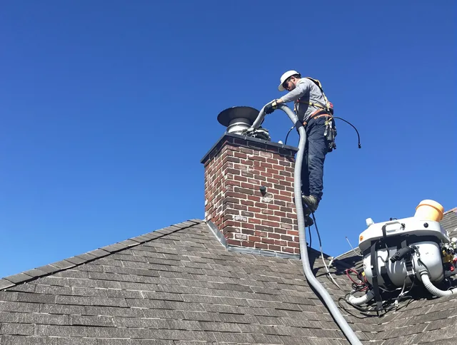 Dedicated San Gabriel Chimney Sweep team member cleaning a chimney in San Gabriel, CA