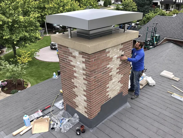 San Gabriel Chimney Sweep team working on a custom chimney remodel in San Gabriel, CA