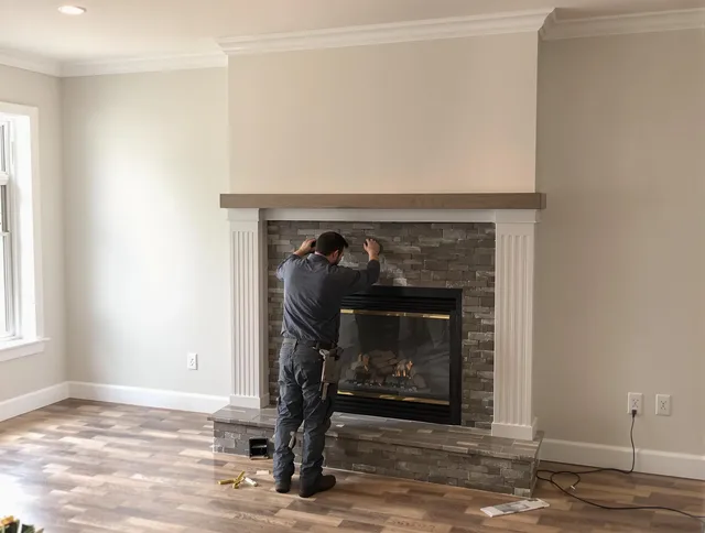 San Gabriel Chimney Sweep finishing a custom fireplace install in San Gabriel, CA